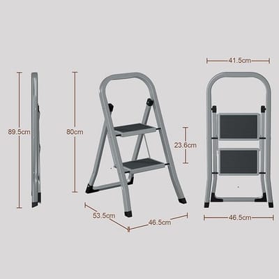 EBSL02GY vouwladder met 2 treden – Max. belasting 150 kg, breed antislippedaal, opvouwbare veiligheidsfunctie, duifgrijs