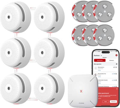 X-Sense Link+ Pro Slimme Rookmelder bundel zonder boren - 6 XS01-M Rookmelders en SBS50 Base Station - Met magneet montage - Werkt via app - WiFi gateway - Draadloos RF koppelbaar - Brandalarm - Smart home