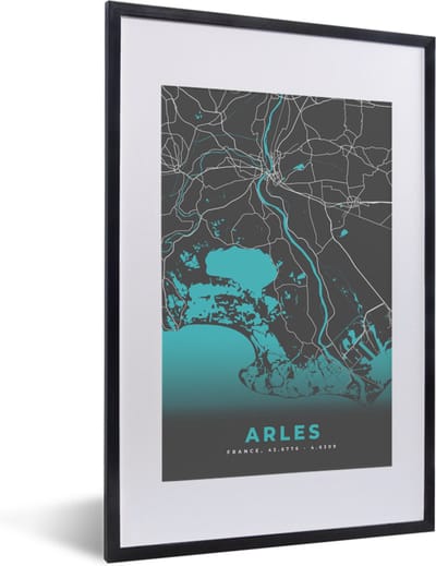 Fotolijst incl. Poster - Arles - Frankrijk - Plattegrond - Stadskaart - Kaart - 40x60 cm - Posterlijst