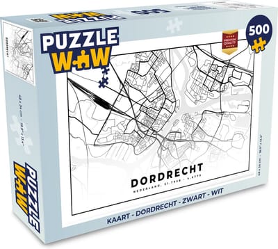 Puzzel Kaart - Dordrecht - Zwart - wit - Legpuzzel - Puzzel 500 stukjes