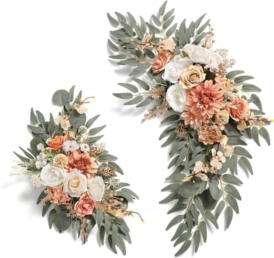Serra Flora Bruiloft boog bloemen zwakken kit (pak van 2) voor doe-het-zelf kunstmatige pioen groen arrangementen feest welkomstceremonie teken en receptie achtergrond bloemen decoratie (wit oranje)