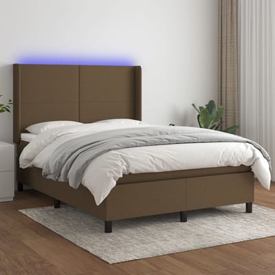 vidaXL - Boxspring - met - matras - en - LED - stof - donkerbruin - 140x190 - cm