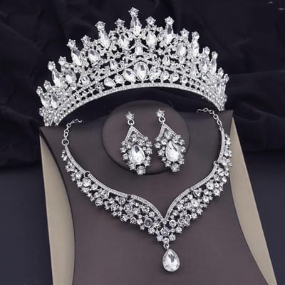 Groene Kristallen Kroon Bruiloft Ketting Oorbellen Sets Luxe Bruids Sieraden Sets voor Vrouwen Prom Tiara's Bruid Dubai Sieraden Sets gray