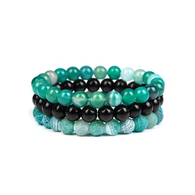 Bixorp Gems Groene Agaat + Onyx + Verweerde Agaat Edelstenen Armbanden Set - Edelsteen Kralenarmband