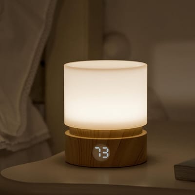Nachtlampje met timer, nachtlampje voor kinderen en volwassenen, babyvoedingslicht, houtkleur, led-bedlamp, tafellamp, dimbaar, oplaadbaar, ingebouwde batterij