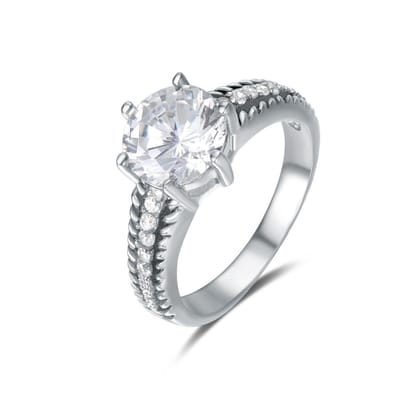 Quiges - Ring Klassiek Solitair in Vintage Stijl van 925 Zilver met Zirkonia Kristallen Transparant - QSR12116