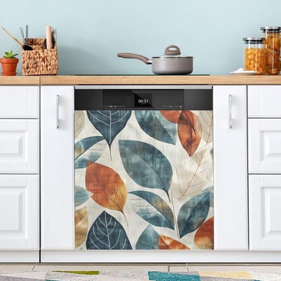 Vaatwasserhoes Magneet - Keuken Decoratie - Keuken Opfrissen - Eenvoudig Aanpasbaar - 58 x 66 cm - Bladeren Patroon