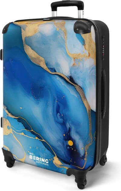 NoBoringSuitcases.com® - Koffer groot - Rolkoffer lichtgewicht - Blauw marmer - Reiskoffer op 4 wielen - Large travel luggage suitcase - Vakantie valiezen volwassenen - Grote trolley XL - 20 kg bagage