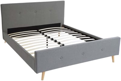 Gestoffeerd bed MCW-J98, tweepersoonsbed Bedframe met lattenbodem, massief hout ~ 160x200cm grijs
