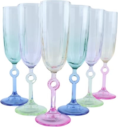 OTIX Gekleurde Champagneglazen - Set van 6 - 150ML - Champagne - Flute Glazen - OPAL