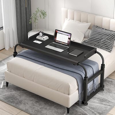 Bedtafel met wielen - Verrijdbare tafel Nachtkastje - Staand werken - Verstelbare hoogte en breedte - 65-95 cm hoog - Zwart