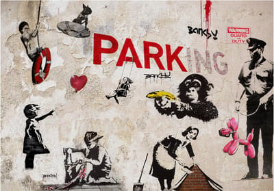 Fotobehangkoning - Behang - Vliesbehang - Fotobehang Banksy Graffiti - Straatkunst - 300 x 210 cm
