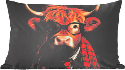 Sierkussens - Kussentjes Woonkamer - 60x40 cm - Schotse hooglander - Bril - Sjaal - Dier