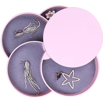 Boîte à Bijoux Portable Étui à Bijoux de Voyage Organisateur de Rangement Rotatif à 4 Niveaux pour Boucles d'Oreilles avec Miroir Rose rose