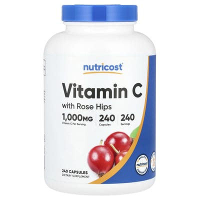 Nutricost, vitamine C, teneur en cynorhodon, 1 000 mg, 240 capsules