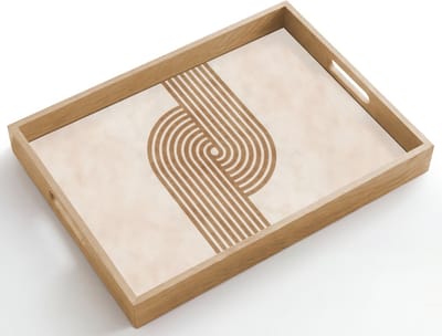 Dienblad hout 50x35 cm - Schootdienblad - Symmetrische bocht - Koperkleurig - Borrelplank rechthoek - Plateau dienbladen