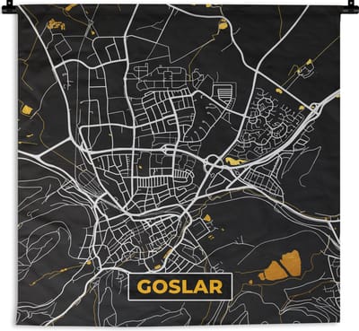 Wandkleed - Wanddoek - Black and Gold – Stadskaart – Goslar – Duitsland – Plattegrond – Kaart - 180x180 cm - Wandtapijt