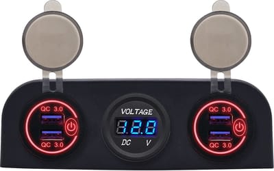 ProRide 12V USB Autolader 4 Poorten - QC3.0 - P12530 - Drievoudig opbouw paneel met Voltmeter