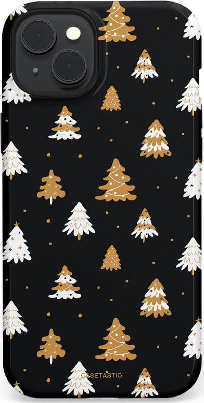 Casetastic hoesje geschikt voor Apple iPhone 15 Plus - MagSafe - Dubbellaagse bescherming - Happy Chistmas Kerstbomen - Fashion Case - Zwart