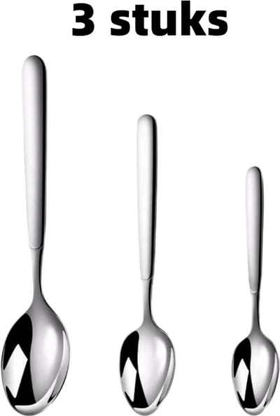 3-delige set - Lepel - Keukengerei set - Eetlepel met lange steel - Roestvrijstalen bestek - Verdikte serveerlepel voor huishoudelijk gebruik - Zilver