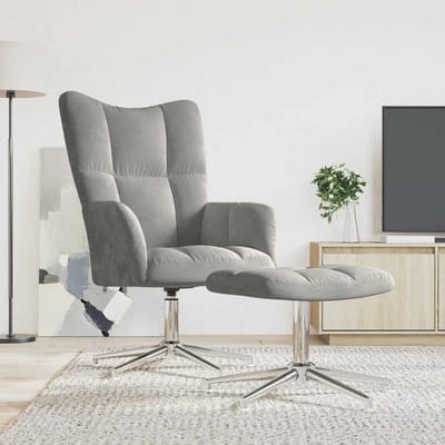 vidaXL - Relaxstoel - met - voetenbank - fluweel - lichtgrijs