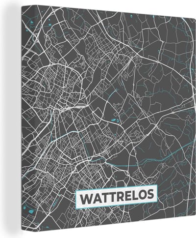 Canvas Schilderij Wattrelos - Plattegrond - Kaart - Stadskaart - Frankrijk - 20x20 cm - Wanddecoratie