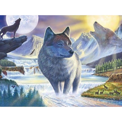 5D DIY volledige ronde diamant borduurwerk Wolf in het meer diamant schilderij kruissteek strass 20X30CM gray