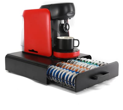 Dailygoods- Capsulehouder met lade - Koffiepadopslag - Capaciteit 64 capsules - Zwart - Opgeruimd - Soepel glijdende lade - Koffiecapsulehouder