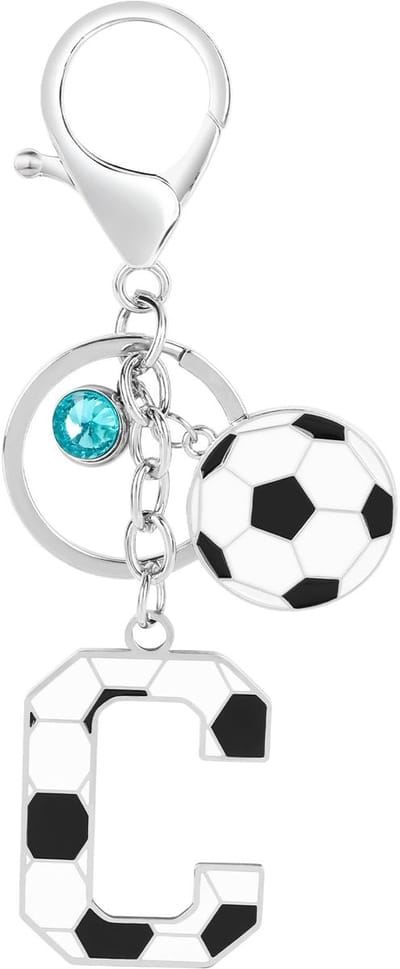 Dailygoods- Sleutelhanger Voetbal Letter C - Sleutelhanger Ringen - Sleutelhanger voor Jongens/Meisjes - Sleutelhanger Charmes - Sleutelhanger Roestvrij Staal/Kristal - Sportieve Stijl - Voetbalsleutelhanger