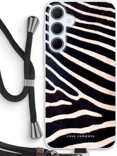 Case Company® - Hoesje met koord geschikt voor Samsung Galaxy A35 hoesje met Koord - Zebra - Telefoonhoesje met Zwart Koord - Bescherming aan alle Kanten en Over de Schermrand