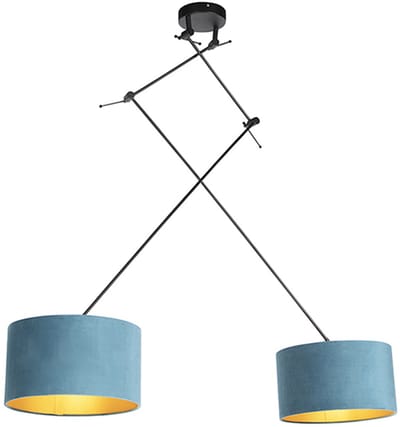 QAZQA blitz - Klassieke Hanglamp met kap - 2 lichts - L 750 mm - Zwart Goud - Woonkamer | Slaapkamer | Keuken