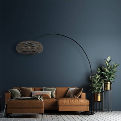 Zwarte vloerlamp Booglamp Maze-Natural 7508ZW van Steinhauer, gemaakt van bamboe en metaal, hoogte verstelbaar en uitschuifbaar, modern design, maximaal 240 cm uitschuiflengte