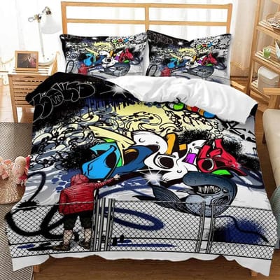 Ensemble Housse de Couette Moderne Graffiti Urbain sans drap King Queen Double Twin Simple Ensemble de Linge de Lit 265x228cm