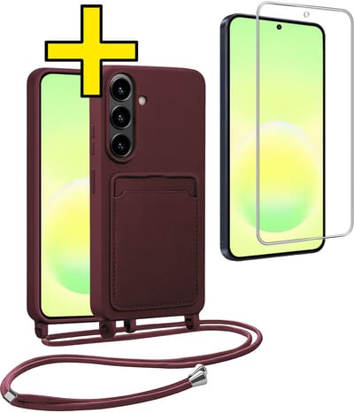Hoesje Geschikt voor Samsung A57 Hoesje Met Koord Met Screenprotector Siliconen Case - Hoes Geschikt voor Samsung Galaxy A57 Backcover Met Afneembaar Koord - Aubergine