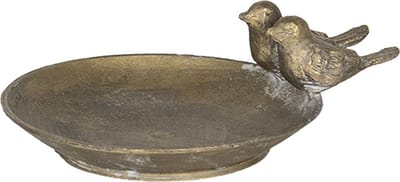 Clayre & Eef Vogelvoederbak 11x9x2 cm Koperkleurig Metaal Rond Vogels Vogelbad Vogeldrinkbak Vogeldrinkschaal