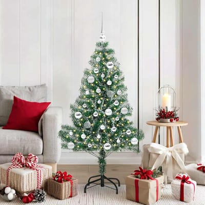 vidaXL - Kunstkerstboom - Sneeuw - Gevlokt - met - LED - Licht - Groen - en - Wit - 150 - cm