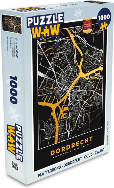 Puzzel Plattegrond - Dordrecht - Goud - Zwart - Legpuzzel - Puzzel 1000 stukjes volwassenen - Stadskaart