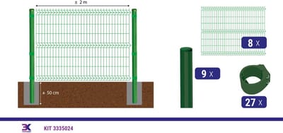 KIT 14 draadpaneel + palen en klemmen, lengte 16m, hoogte 153cm, kleur groen RAL 6005