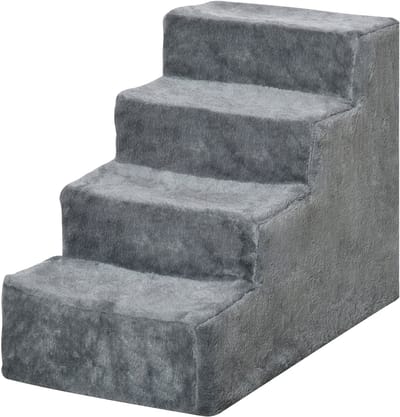 Draagbare hondentrap met 4 treden, van afneembare fluwelen stof en spaanplaat, 60 x 35 x 44 cm, grijs