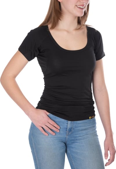 ConfidenceForAll® Dames Premium Anti Zweet Shirt met Ingenaaide Okselpads - Zijdezacht Modal en Verkoelend Katoen - Maat XL Zwart