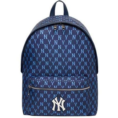 Série Monogramme MLB NY Yankees Sac à dos pour les déplacements Imprimé floral vintage Polyester Sac à dos Unisexe Bleu Foncé 3ABKM012N-50NYL Dark Blue