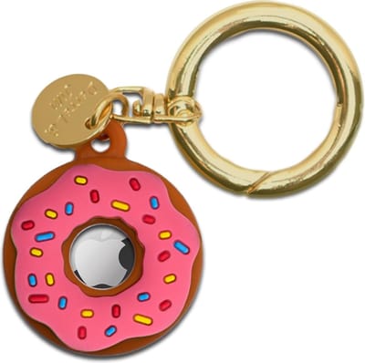 Okado AirTag Houder Sleutelhanger Donut Roze – Siliconen Hoesje Geschikt voor Apple AirTag – AirTag Hanger voor Sleutelbos, Tas en Rugzak – Metalen Sleutelring