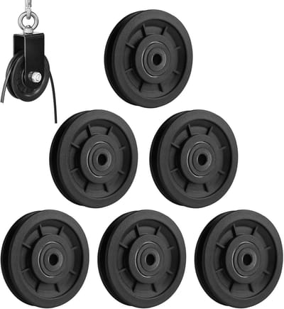 Kabelrol 6 stuks - Katrol kunststof - Fitnessapparatuur - 360 graden rotatie - 90 mm diameter