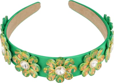 Haarsoires Haarband Diadeem 4cm – Bloemen - Facetstenen – Groen