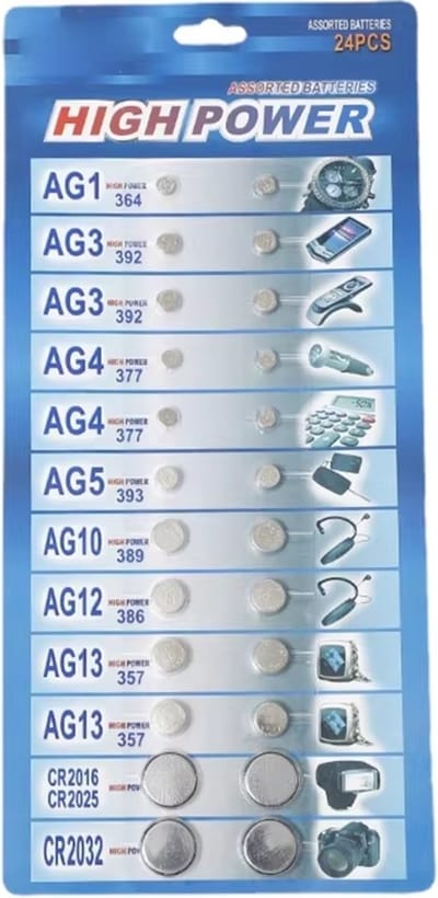Deleex - batterijen mix 24 stuks - AG1/AG3/AG4/AG5/AG10/AG12/AG13 Knoopcelbatterij, HorlogebatterijenCR2016 CR2025 CR2032 - LR621-LR41 -LR626 -LR754 -LR1130 - LR43 LR44