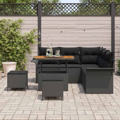 vidaXL - Tuinbank - Set - 8 - st - 7-Aantal - zitplaatsen - Zwart