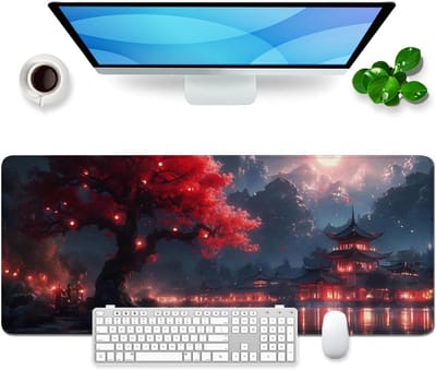 muismat xl gaming muismat kersenbloesem rood bureaumat grote bureaumat Japanse kantooraccessoires anime bureauonderlegger 80 x 30 cm (kersenbloesem rood)