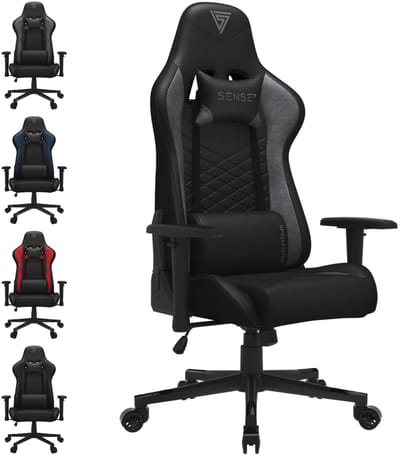 SENSE7 Spellcaster - Ergonomische bureaustoel - Gamingstoel - nek- en lendenkussen - In hoogte verstelbaar - Eco-leer - Duurzaam en comfortabel - Maximale belasting 150 kg - tot 185 cm lang - Zwart en grijs