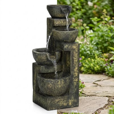 Waterornament - Buiten Tuin Water Fontein - Waterval Ontwerp - Kamerfontein - Tuindecoratie - Met Pomp - 25 x 24 x 60 cm