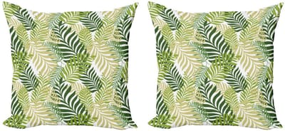 ABAKUHAUS Kussenhoezen Set 2x40x40 – Tropische Palmen – Dubbelzijdig bedrukt – Rits – Groen/Ecru